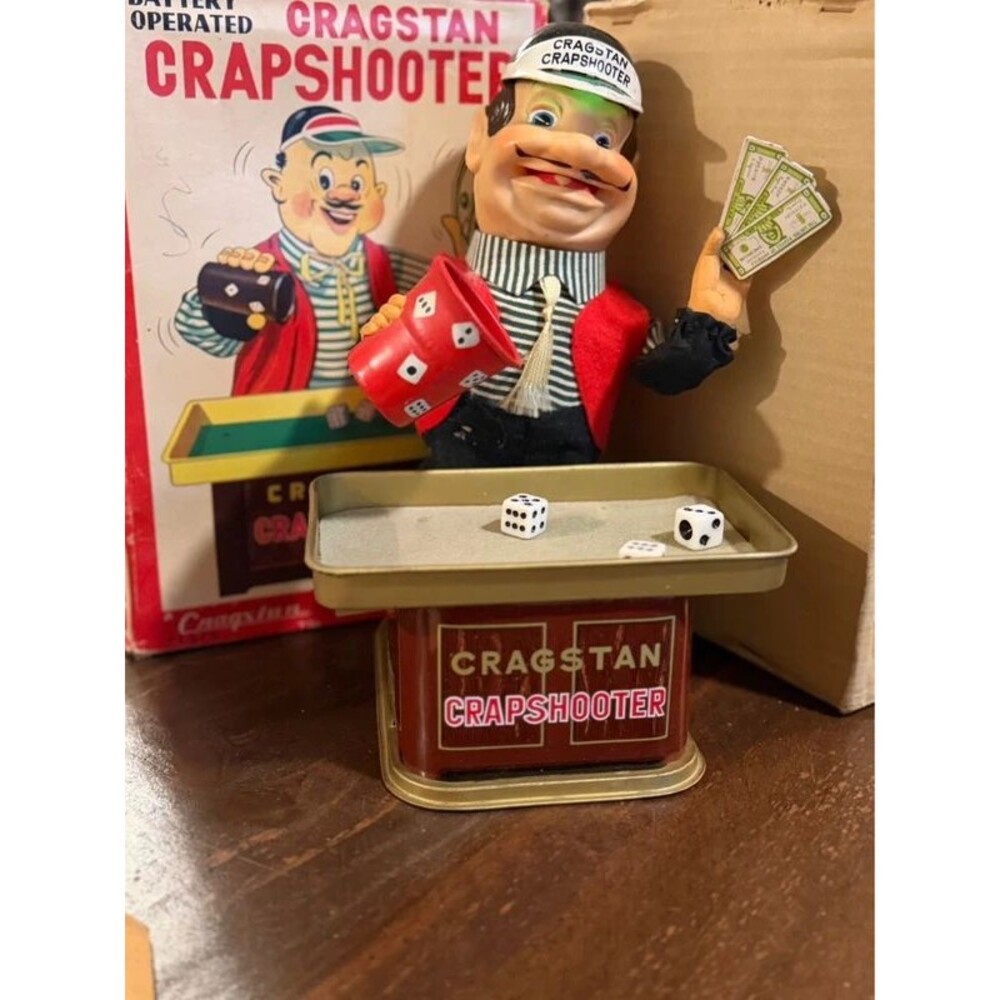 VTG 50s/60s Cragstan Crapshooter Battery-Operated Mechanical Tin Toy